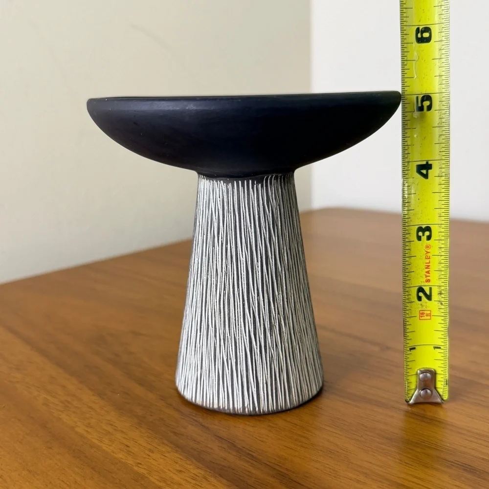 Pier One Mushroom Pedestal Pillar Candle Holder Etched Ceramic Boho MCM